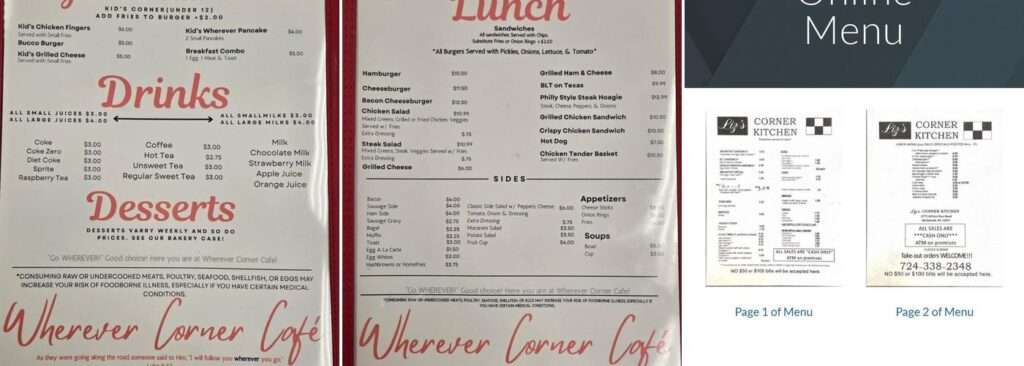 Wherever Corner Cafe menu 1